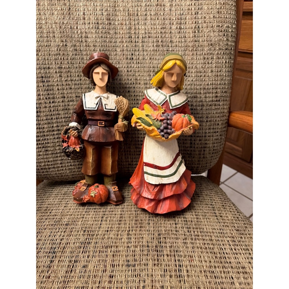 Pacific Rim Cubist Thanksgiving Harvest Bounty 11" Tall Pilgrim Figures